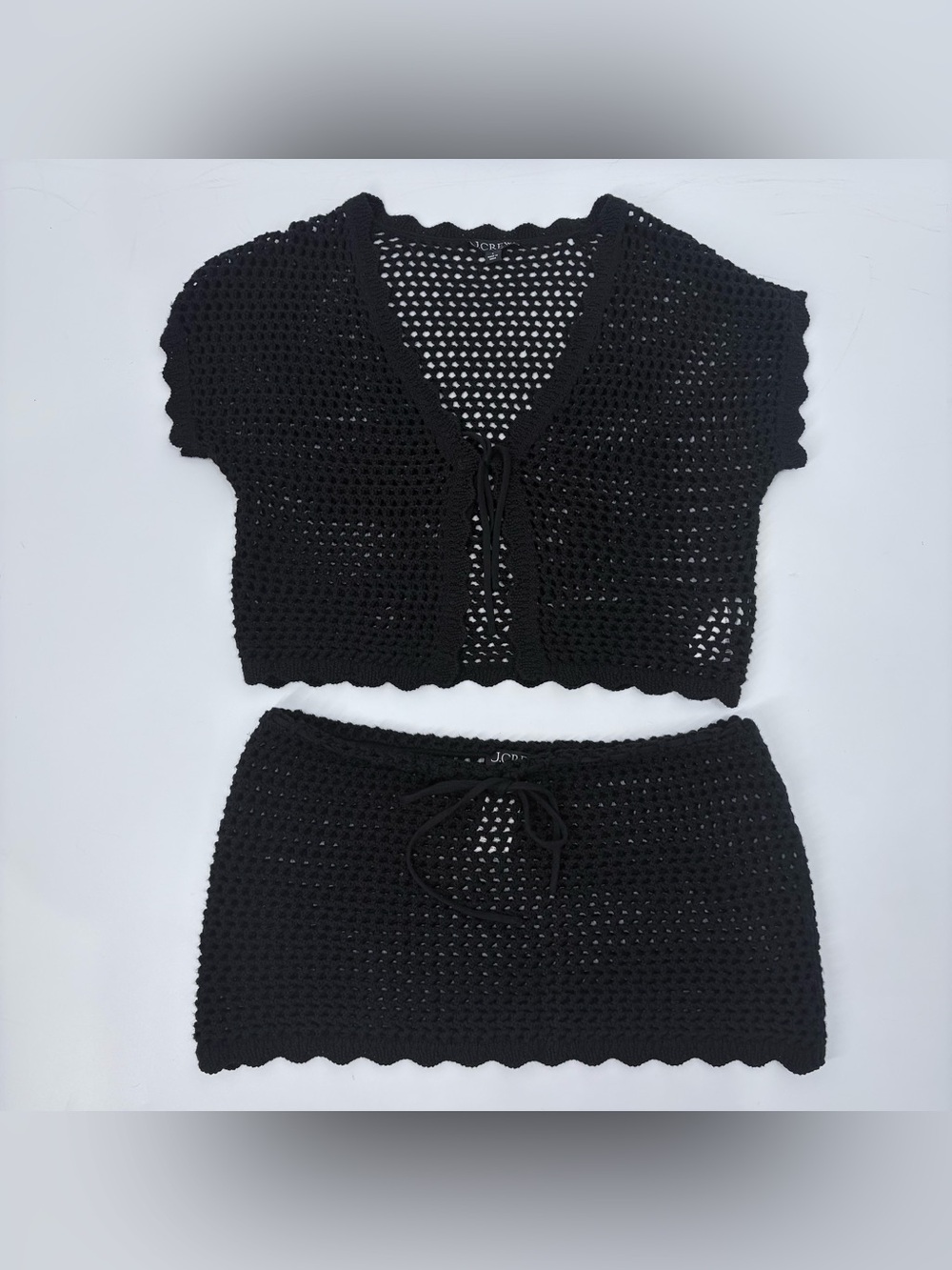 J. Crew Black Crochet Beach Skirt & Short Sleeve Cardigan Set